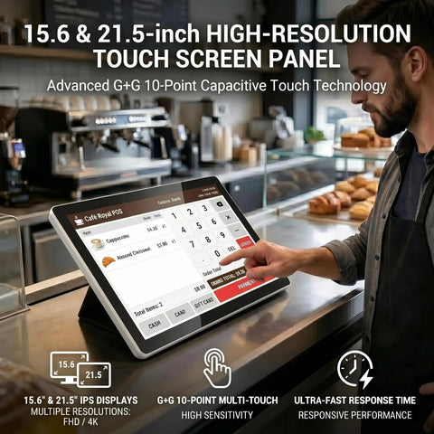15.6 Inch Android 11 Touchscreen All In One Display With RK3568 showing POS menu in café