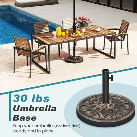 Beefy 30 Lb Umbrella Base With Adjustable Knob For 1.5 To 1.9 Inch Poles, patio setting with round resin stand