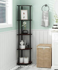 Space Saving Corner Shelf With Five Tiers For Living Room Or Home Office In Dark Cherry Finish Open Storage For Books Decor And Organization In Small Spaces
