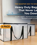 Oversized Moving Bags With Backpack Straps Heavy Duty Storage For Moving Dorms And Home Use Ultra Large 27 By 11 By 15 Inches 86 Liters 6 Pack