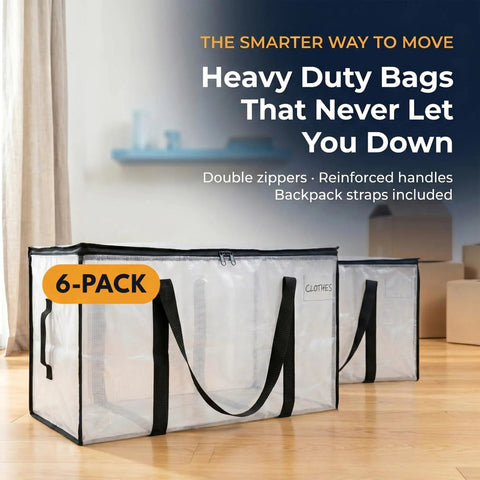 Oversized Moving Bags With Backpack Straps Heavy Duty Storage For Moving Dorms And Home Use Ultra Large 27 By 11 By 15 Inches 86 Liters 6 Pack
