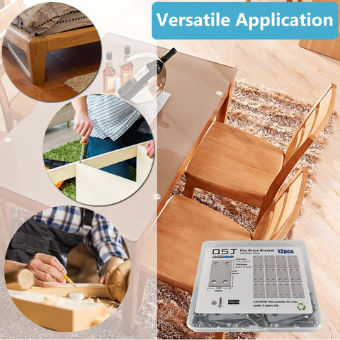 12 Pack Flat Mending Plate Metal Bracket Stainless Steel Corner Brace 60mm By 38mm Four Hole 0.05 Inch Thick Wood Repair Joining