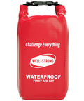 Well-Strong waterproof first aid kit roll-top bag, red; front view