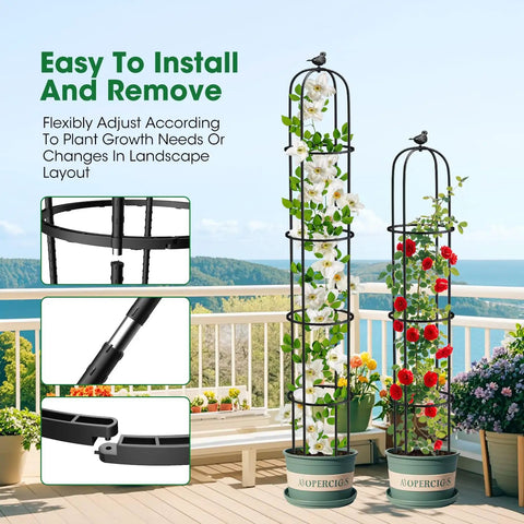 Double Pack Garden Obelisk Trellis for climbing plants, 6.2 ft support for tomatoes, roses, rustproof plastic coated metal