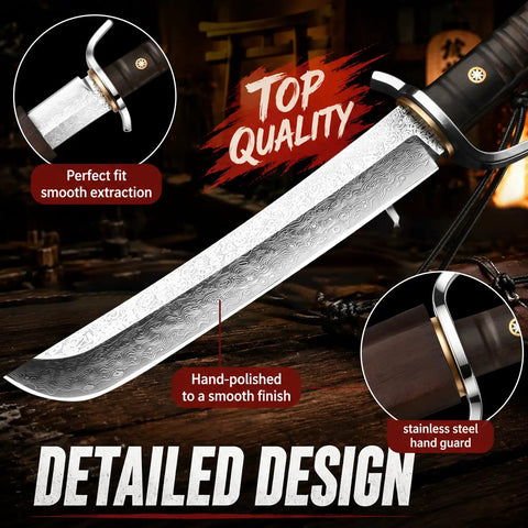 Fixed Blade Tanto Knife With Full Tang Build, Rugged Hunting And Bushcraft Knife Built For Real World Use, close-up