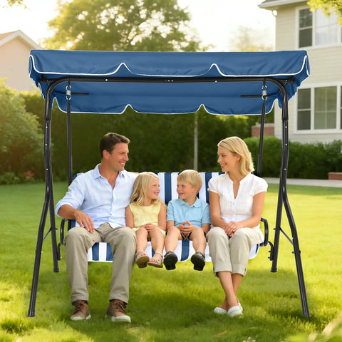 Three Seat Outdoor Porch Swing With Adjustable Canopy For Adults Plush Cushions Sturdy Steel Frame Glider Bench for Backyard
