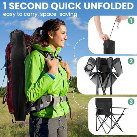 Two Pack Foldable Camping Chairs With Cup Holder 300Lb Capacity Lightweight Portable Lawn Chairs for Adults ready for travel