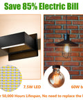Comparison of Outdoor Up Down Wall Light Fixture LED Porch Wall Lamp Modern Exterior Waterproof Aluminum Sconce and a 60W bulb