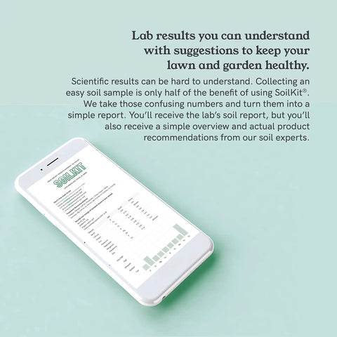 Phone displaying Pro Grade Soil Test Kit For Your Yard And Garden PH, Nutrient And Mineral Analysis With Lab Quality Results app interface