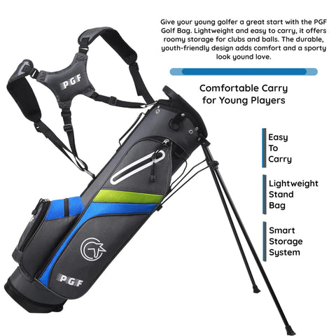 Gold TP JR Junior Golf Club Set For Kids Right Handed 56 To 63 Inches Black Lightweight Golf Bag with Stand