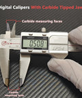 Go-To Carbide-Tipped Calipers With Stainless Steel Body, Electronic Vernier Caliper With LCD Display, 8 Inch, shown in use