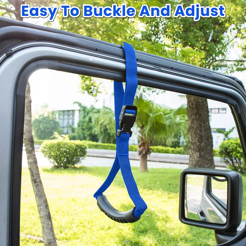 Adjustable Vehicle Grab Handle With Rock Solid Non Slip Nylon Grip For Effortless Car Entry Exit Standing Support Aid Bar For Seniors Pregnant Passengers Universal Mount Blue Two Pack