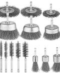 9 Pack Drill Wire Brush Set With One Quarter Inch Hex Shank For Rust Removal And Tough Scrub On Surfaces Cup Wheel And Pen Brushes In Carbon Steel The Go To Auto Shop And DIY Cleaning Kit
