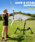 Foldable Bow Stand With Quiver Holder For Compound Bows And Traditional Longbows Ground Archery Stand in use during practice