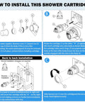 Delta RP46074 shower valve cartridge replacement kit; four-panel installation guide showing disassembly and cartridge installation steps.
