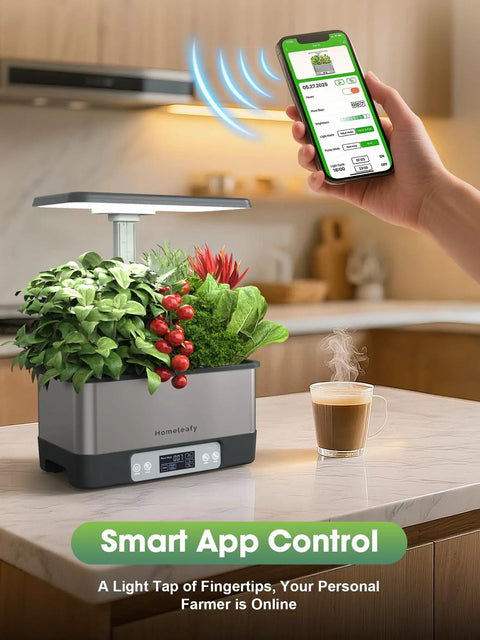 8 Pod Smart Indoor Hydroponics Growing System Kit With WiFi App Control LED Grow Light Stainless Steel Herb Planter