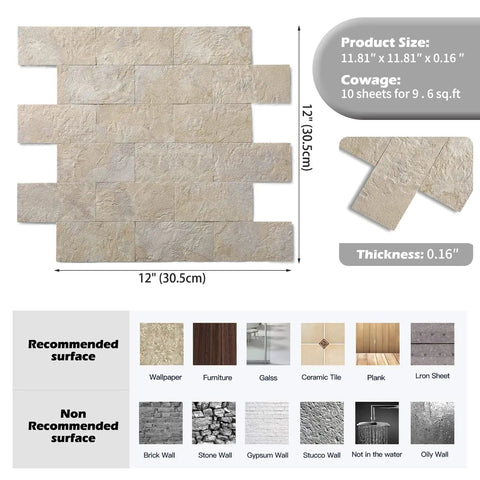 Peel And Stick Backsplash Tile 12x12 PVC Subway Wall Tiles Marble Beige 5 Sheets For Kitchen And Bathroom Durable Waterproof