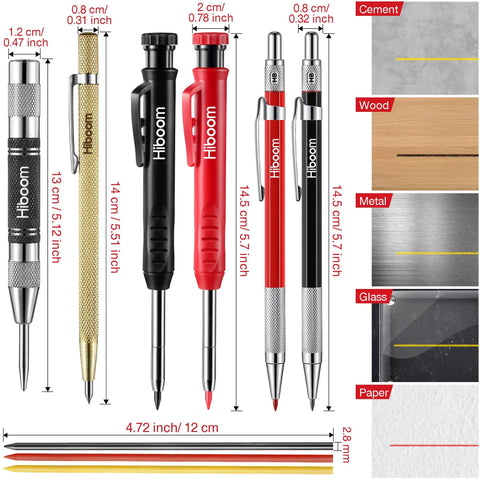 10 Pack Mechanical Carpenter Pencils Set With Sharpener Deep Hole Marker 2.8mm Refills 36Pcs Automatic Center Punch And Carbide Scribe Tool