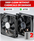 Before and after of fan cleaned with Heavy Duty Beast Rechargeable Air Duster Cordless Cleaner With 220 Plus MPH Blast Replaces 25 Cans Of Canned Air Per Charge, 15 Minute Run Time, Over 1,000 Cycles, Zero Chemical Risk, Sustainable Pro Alternative, Made In USA, Green