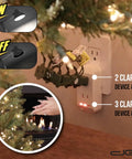 Clap Control Dual Outlet Wall Plug With Noise Sensor installed near holiday lights, showing clap commands for device activation.