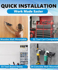 Installation of Angle Grinder Holder Wall Mount With Two Bay Storage Rack on various surfaces