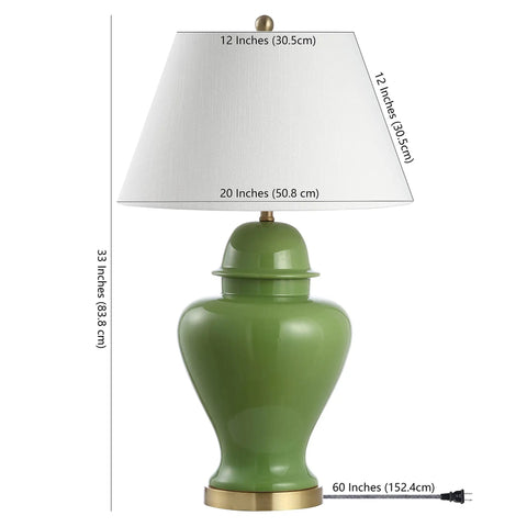 Teal Ceramic Ginger Jar Table Lamp 33 Inch Modern Traditional LED Bulb Included White Linen Shade Perfect For Living Room Bedroom Entryway Vibe With Warm Soft Glow