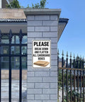 Metal Cardboard Recycle Sign 8 By 12 Inches Tough As Nails Heavy Duty All Weather Outdoor Indoor Durable Black And White Design Waterproof UV Resistant Dust Proof For Home And Shop Use mounted on brick pillar