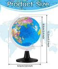 Six 3.4 Inch World Globes Set For Kids And Adults Educational Mini Desk Globes with size dimensions displayed