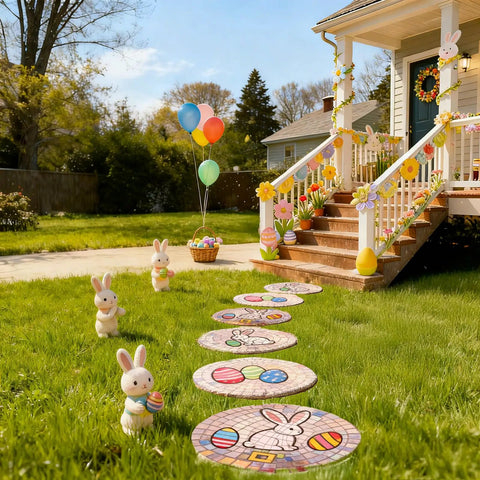 Garden path using Six Piece Round DIY Concrete Stepping Stone Molds Set In Three Sizes 10.2 Inch 11 Inch 12.6 Inch