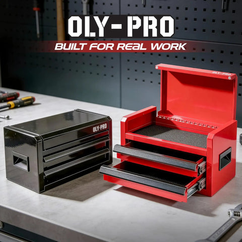 Straight Shooter Mini Toolbox With Two Ball Bearing Sliding Drawers And Roomy Top Tray Beefy Steel Portable Tool Case For Garage Setup Or Handyman Projects Matte Black