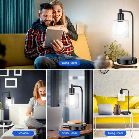 Cool Industrial Seeded Glass Table Lamps Set Of 2 With Touch Control, 3-Way Dimmable on stand, various room settings