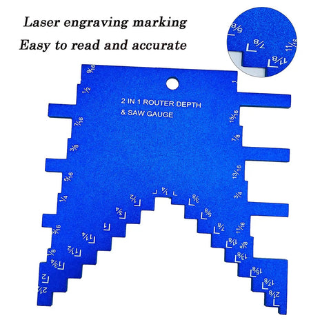 2 In 1 Router Depth And Saw Gauge For Woodworking Pro Grade Aluminum Step Depth Gauge with Laser Engraved Readouts