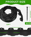 Durable 33 Ft No Dig Landscape Edging Border With 50 Spikes 4 Inch Tall Plastic Lawn Edging For Yard Pathways And Flower Beds Black Cloud Shaped Design Easy Install showing product size and details on images, including measurements and included spikes