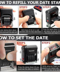 Instructions for refilling and setting Self Inking Date Stamp With Signature Personalize Custom Date Stamp For Office Use