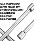Heavy Duty Four Way Universal Cross Lug Wrench Tire Iron 14 Inch Long forged carbon steel with high torque and toughness details