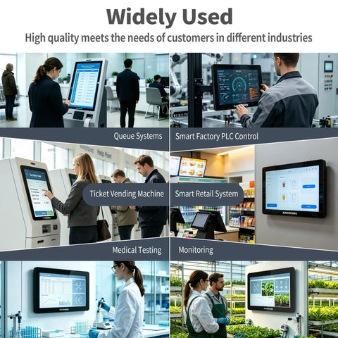 Heavy Duty 27 Inch Full Hd Industrial Touchscreen Monitor With Plug And Play Embedded Pc used in various industries for HMI tasks.