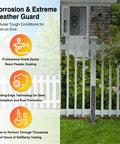No Nonsense Heavy Duty Fence Post Repair Kit 2 Pack Steel Ground Spike Anchors, black stake supporting white fence in garden