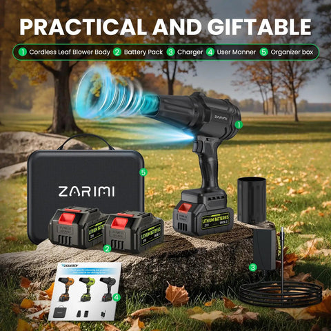 Cordless Leaf Blower Turbo Power 980,000 RPM With Two 4.0Ah Batteries And Charger, Lightweight Handheld Tool; outdoor scene