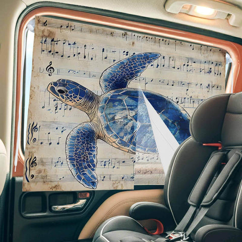 Blue Turtle Watercolor Car Curtain Set For Side Windows Magnetic Double Layer Blackout Shade With Mesh Privacy 26 By 20 Inches Sun And Heat
