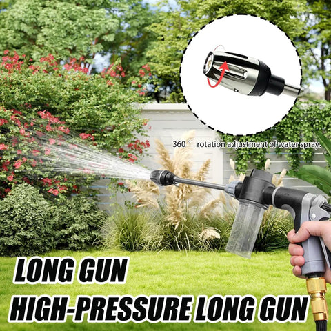 A Beast Mode Ready Pressure Washer Attachment used outdoors with adjustable spray nozzle for car washing and garden spraying.