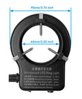 USB LED Ring Light Illuminator With 144 LEDs White Adjustable Brightness From 0 To 100 Percent Shadow Free USB Powered Lighting For Industry Micro And Stereo Microscopes Monocular Binocular Trinocular Lenses Fits Cameras. 95mm outer, 65mm inner black ring