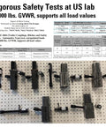 Keyed Trailer Hitch Lock Pin Heavy Duty Five Eighths Inch Diameter With Extra Long Four Point Five Inch Span Double Safety Lock For Three Inch Receivers And Adjustable Channel Mounts Quick Install Keeps Your Tow Setup Locked Down; safety testing setup with multiple hitch lock pins displayed.