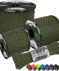 Reflective Paracord 1000Lb Heavy Duty 4Mm 13 Strand Parachute Cord in Army Green spools and sections with color options.