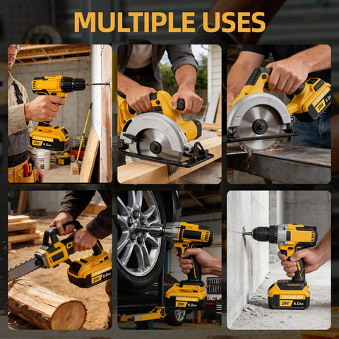 Rugged 6.0Ah 20 Volt Rechargeable Battery 2 Pack Compatible With DeWalt Power Tools And Fast Chargers Replace DCB206 DCB205 used in multiple tool applications.
