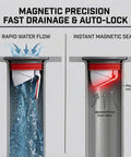 Diagram showing 2 Inch Shower And Floor Drain Seal With Magnetic Backflow Prevention Core Hair Catcher And Automatic Odor Blocking Check Valve For Bathroom Basement And Laundry Room Drains installation and function.