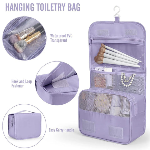 8 Piece Packing Cubes Set For Travel Essentials In Four Sizes, purple hanging toiletry bag with compartments