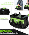 20V Cordless Drill Driver Set With 157 Piece Home Tool Kit Including Drill Bits Sockets And Screwdrivers Plus A 14 Inch Wide Mouth Storage Bag For Easy Home Repairs Green Great For Home Projects And Quick Repairs in a 600D polyester tool bag with pockets