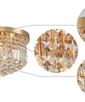 Modern K9 Crystal Raindrop Chandelier Ceiling Light With Brass Canopy, 9 Light Flush Mount, detailed view with clear crystals
