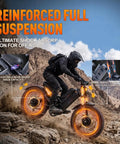 2026 Romeo Pro 3 Electric Mountain Bike For Adults features reinforced suspension and adjustable rear shock for off-road performance.