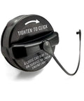 Black fuel cap for 2003-2018 Jeep Wrangler JK TJ Liberty Patriot Cherokee and Dodge Ram Journey, shown side view
